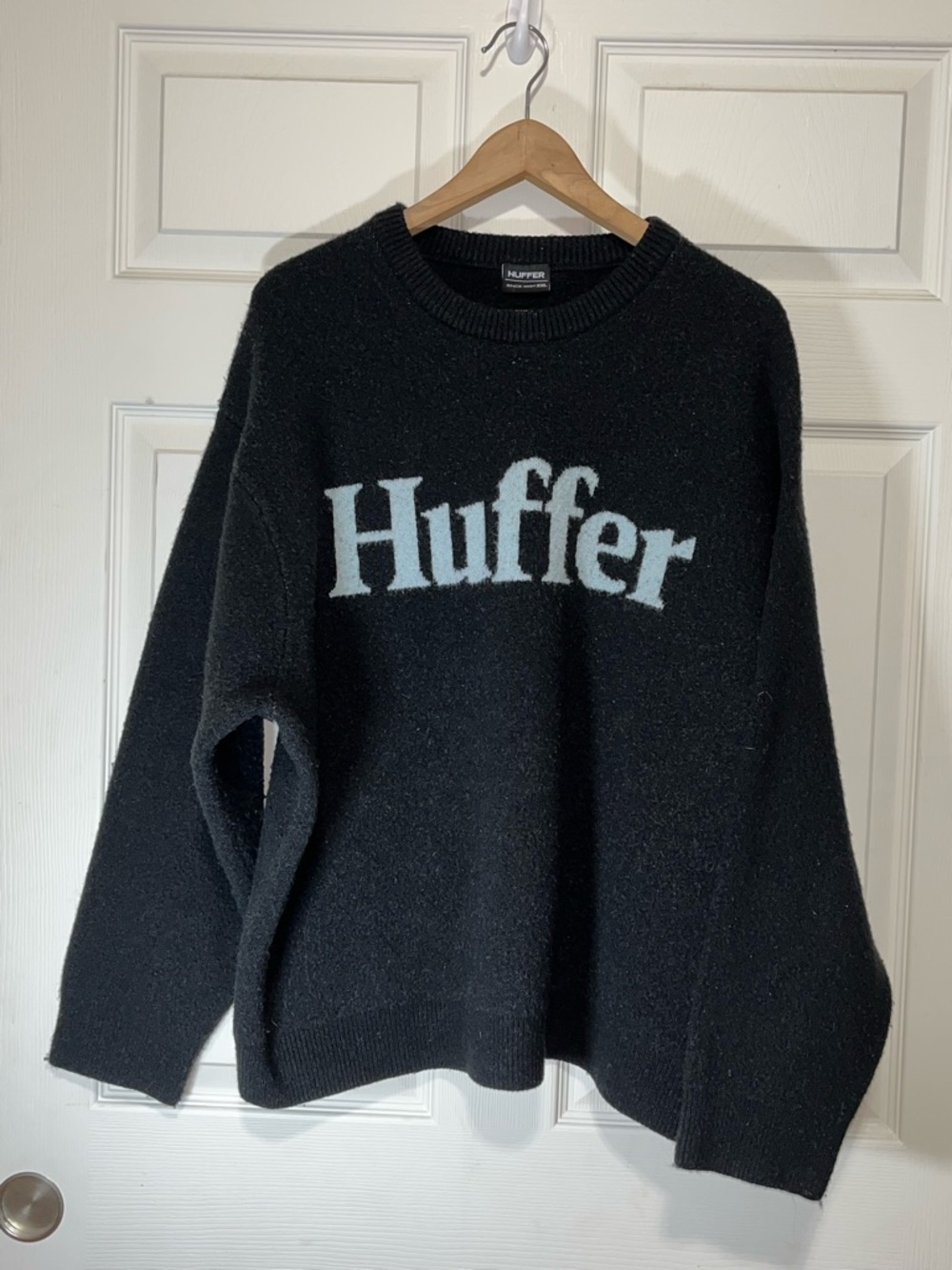 Men's Black Crewneck Sweater with Contrast Logo